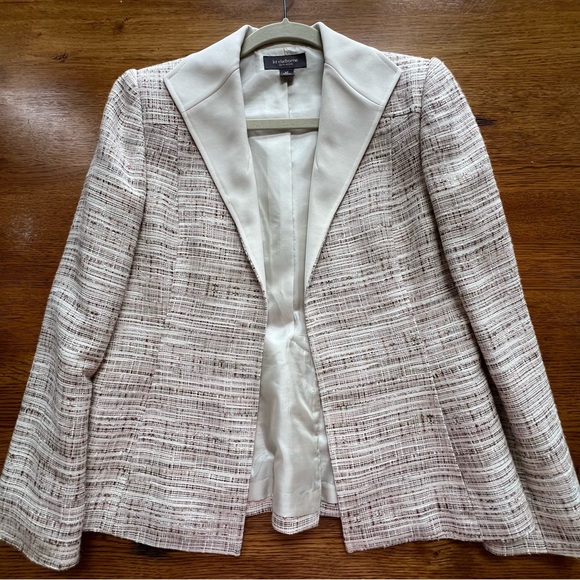 ⭐️ Liz Claiborne Suits Open Tweed Blazer Brown Ivory Size 8P - Picture 9 of 13